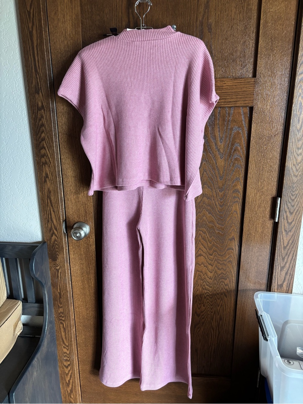 Zenana Sweater Boxy Top & Long Pants Set Ribbed Knit Wide-Leg Rose. Small - Picture 2 of 12